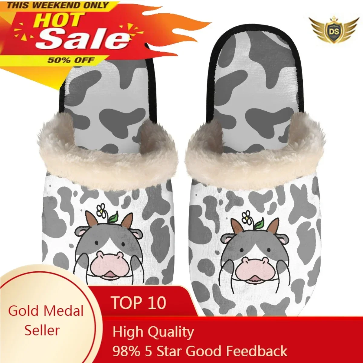 Print Cow/Bull/Giraffe/Dog/Zebra Male Slippers Soft Plush House Warm Winter Slippers Leisure Indoors Male Bedroom Slippers