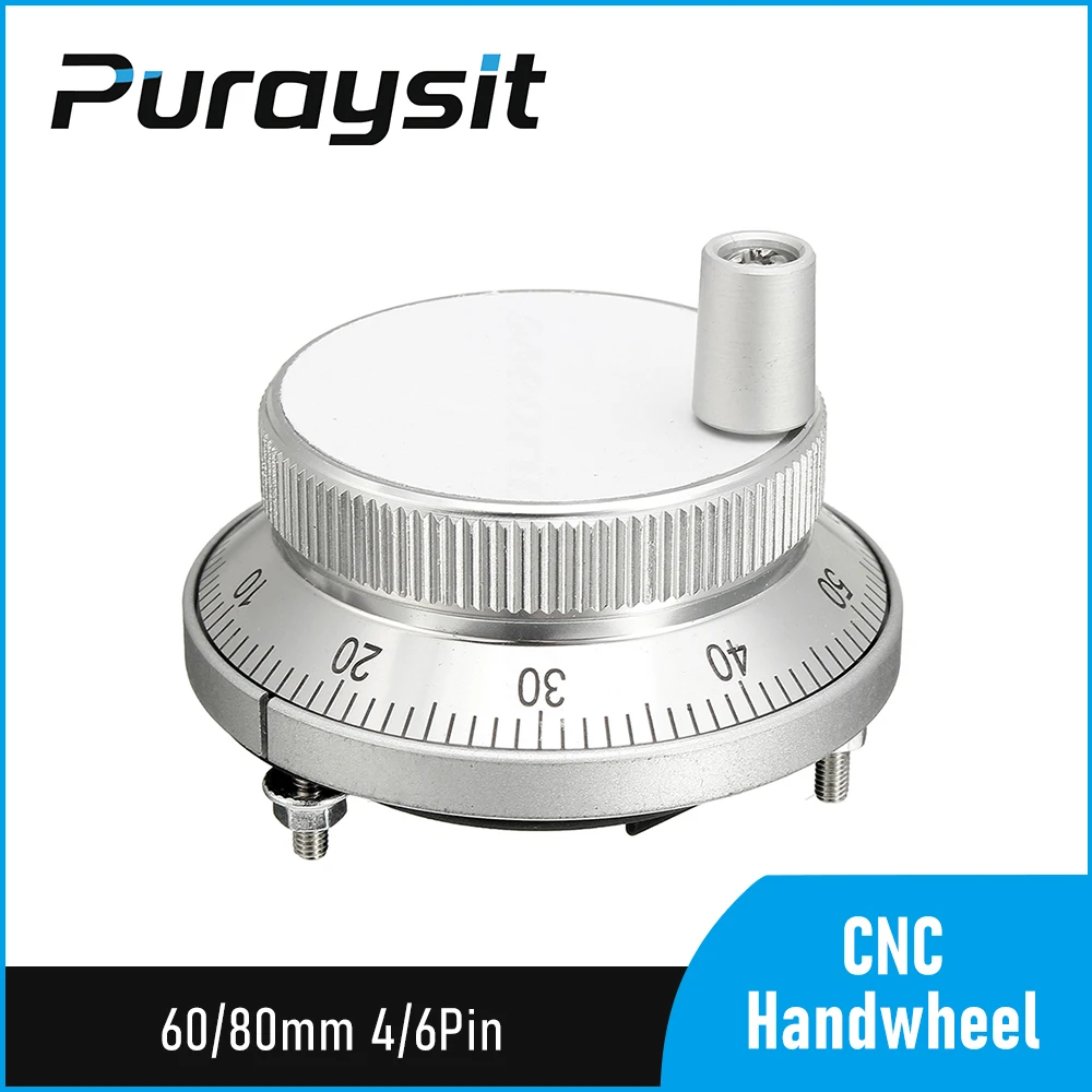 Puraysit CNC Pulser Handwheel 5V 6Pin Pulse 100 Manual Pulse Generator Hand Wheel CNC Machine 60mm Rotary Encoder