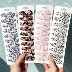 10Pcs/Set 2.1'' Sweet Print Waterdrop Shape Snap Hair Clips For Women Girls BB Hairpins Barrettes Headwear Kids Hair Accessories