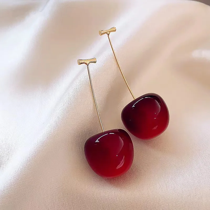 New Super Sweet Red Cherry Drop Earrings for Women Metal Acrylic Big Small Cherry Dangle Earrings Party Jewelry Girl Gift
