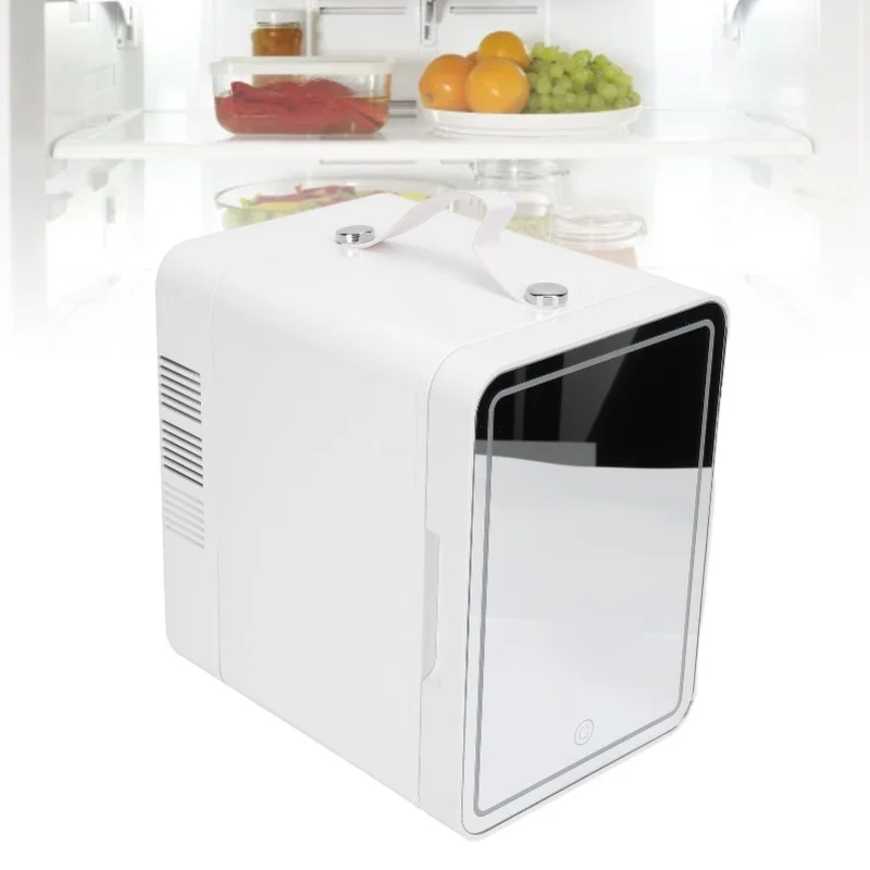 

Мини-холодильник для ухода за кожей со светодиодным зеркалом, 3 уровня, с регулируемой яркостью, 6 л, охладитель, теплее, портативная ручка, небольшой холодильник для макияжа для спальни