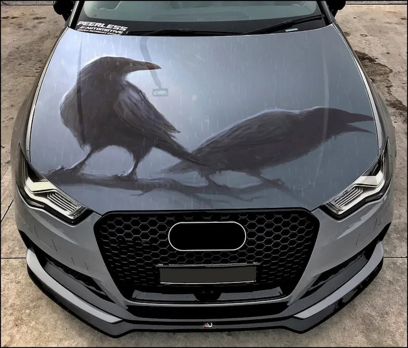 Raven Car Hood Wrap Full Color Vinyl Decal Black Bird Sticker