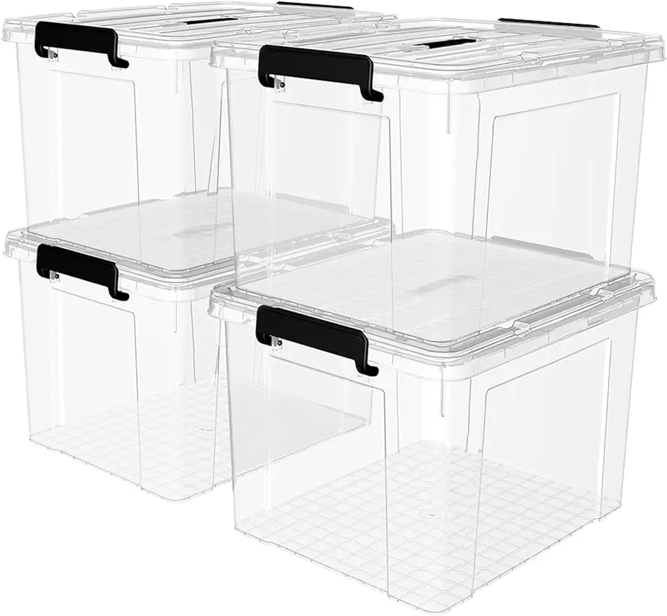 

Cetomo Plastic Storage Bin Box Organizing Container with Lid and Secure Latching Buckles, Clear, 72Qt x 4, Pack of 4