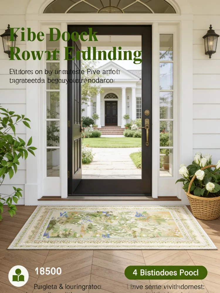 American Retro Luxury Area Rug, Monet Water Lilies Floral Carpet, Premium Non-Slip Floor Mat for Villa Entryway, Living Room, Be