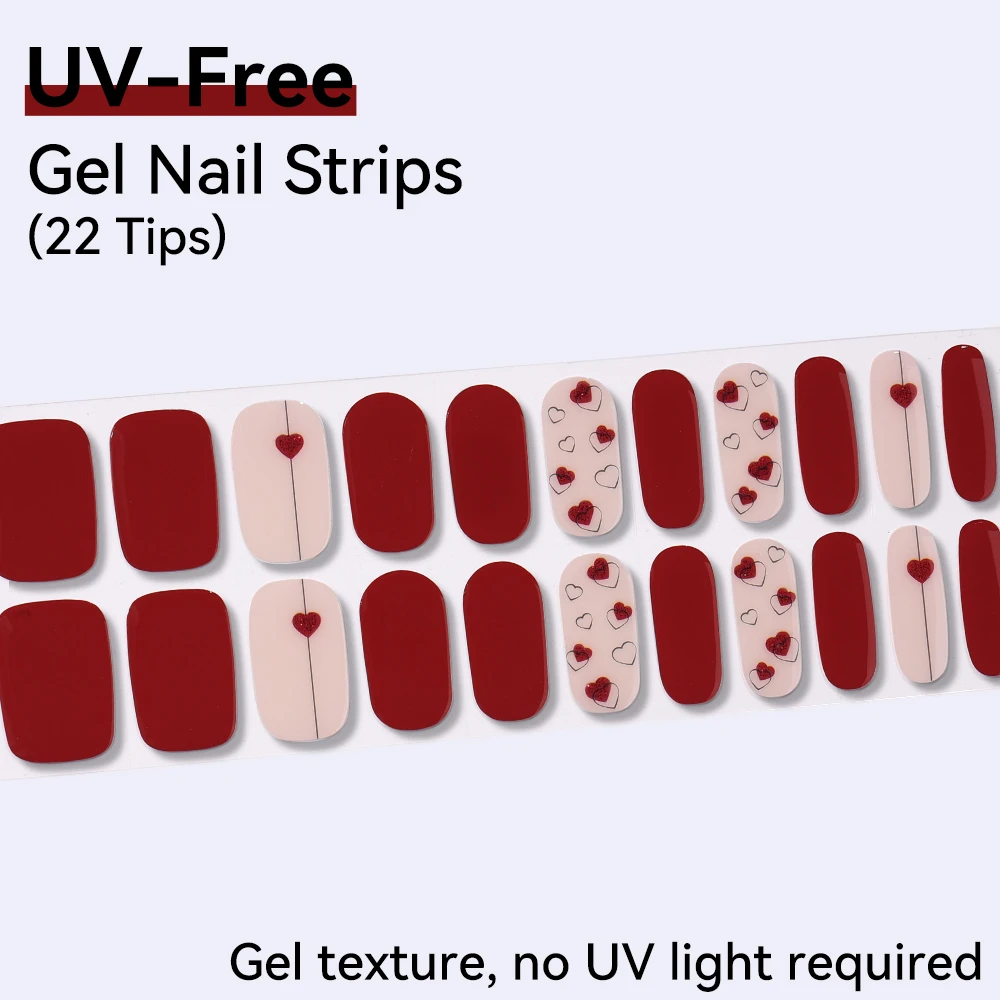22Tips UV-Free Bean Paste Solid Color & Fresh Small Flower Nail Stickers Full Cover Fine Glitter Quality Easy Home Use Nail Wrap
