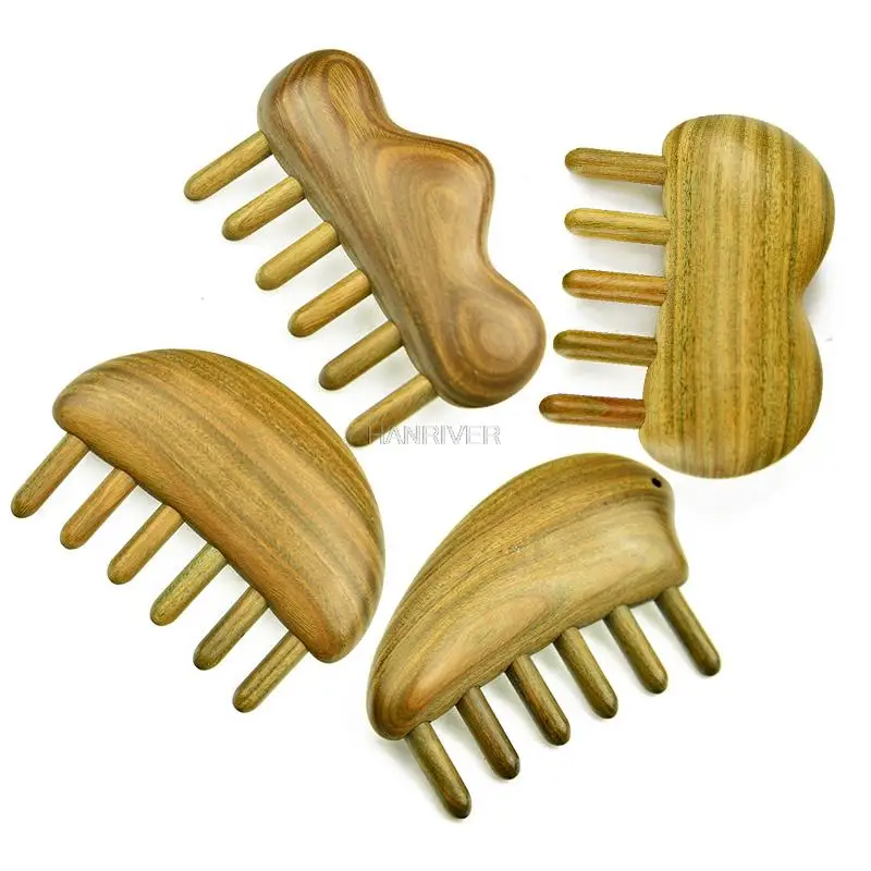 Natural sandalwood massage comb scalp meridian massage head massager wide tooth acupoints stress relief treatment tool