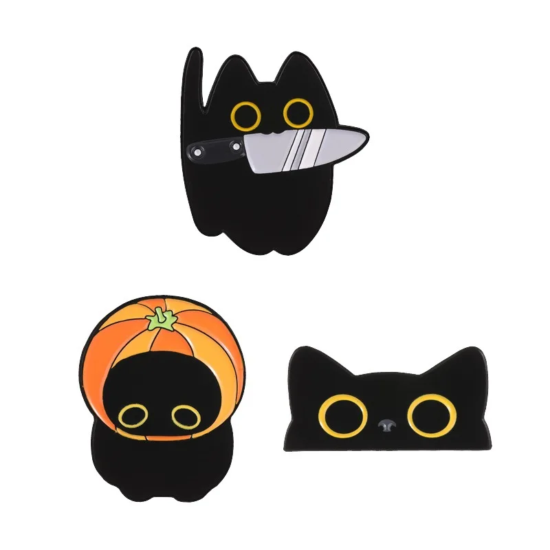 New Halloween Black Cat Brooch Pumpkin Head Cat Cartoon Badge Metal Pin For Gift DIY Clothing Bag Hat T-shirt Scarf Accessories