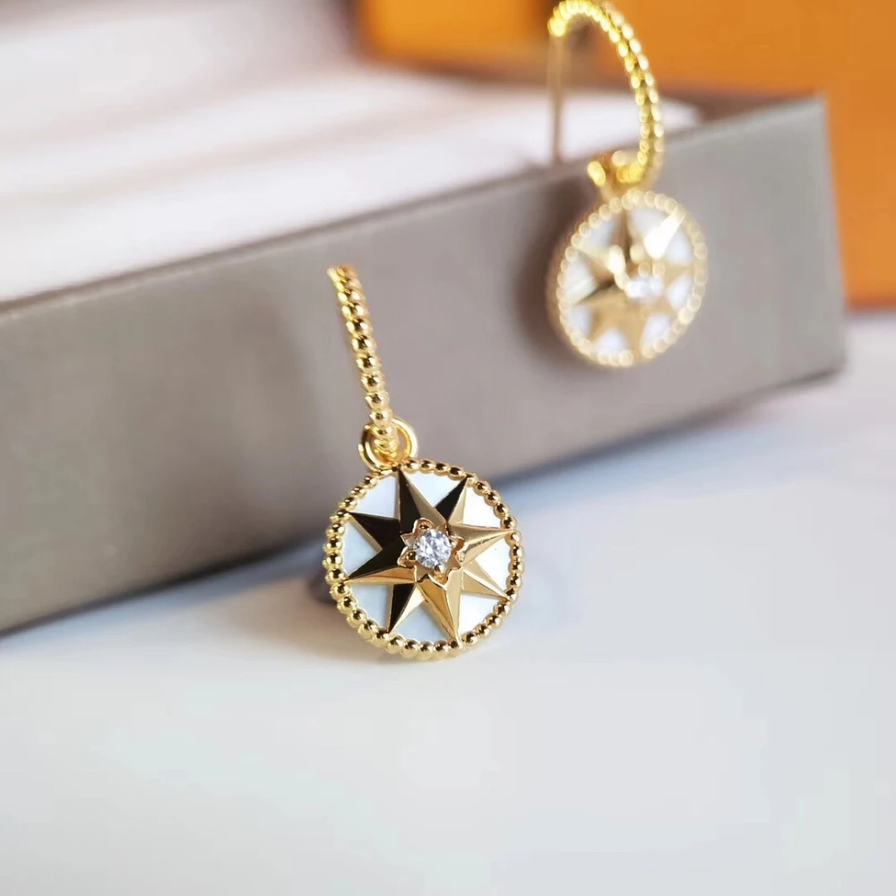 

Eight-Pointed Star Compass Earrings Bead Design Delicate Inlay White Fritillary High Quality Gifts For Valentine'S Day