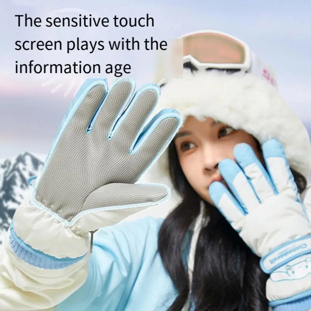 Sanrios Cinnamoroll Touch Screen Ski Gloves Kawaii Anime Hello Kitty Winter Outdoor Riding Student Thickened Plush Warm Gloves