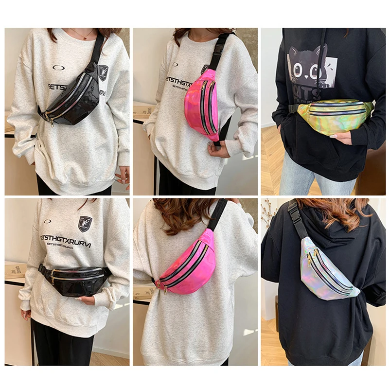 

Lustrous Laser Bum Bag PU Leather Waterproof Sports Chest Pack Crossbody Holographic Fanny Pack For Kids Boys Girls