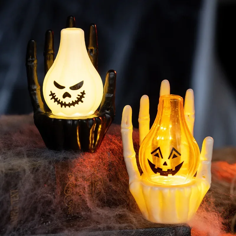 Halloween LED Ghost Hand Night Light Glowing Pumpkin Eye Lamp Spooky Tabletop Ornament Party Home Decor