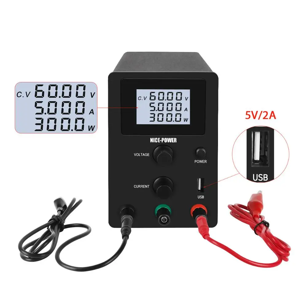 Nice Power R-SPS605D 60V 5A Variable LED Digital Regulated Switching Lab DC Power Supply Adjustable 5V 2A USB Interface