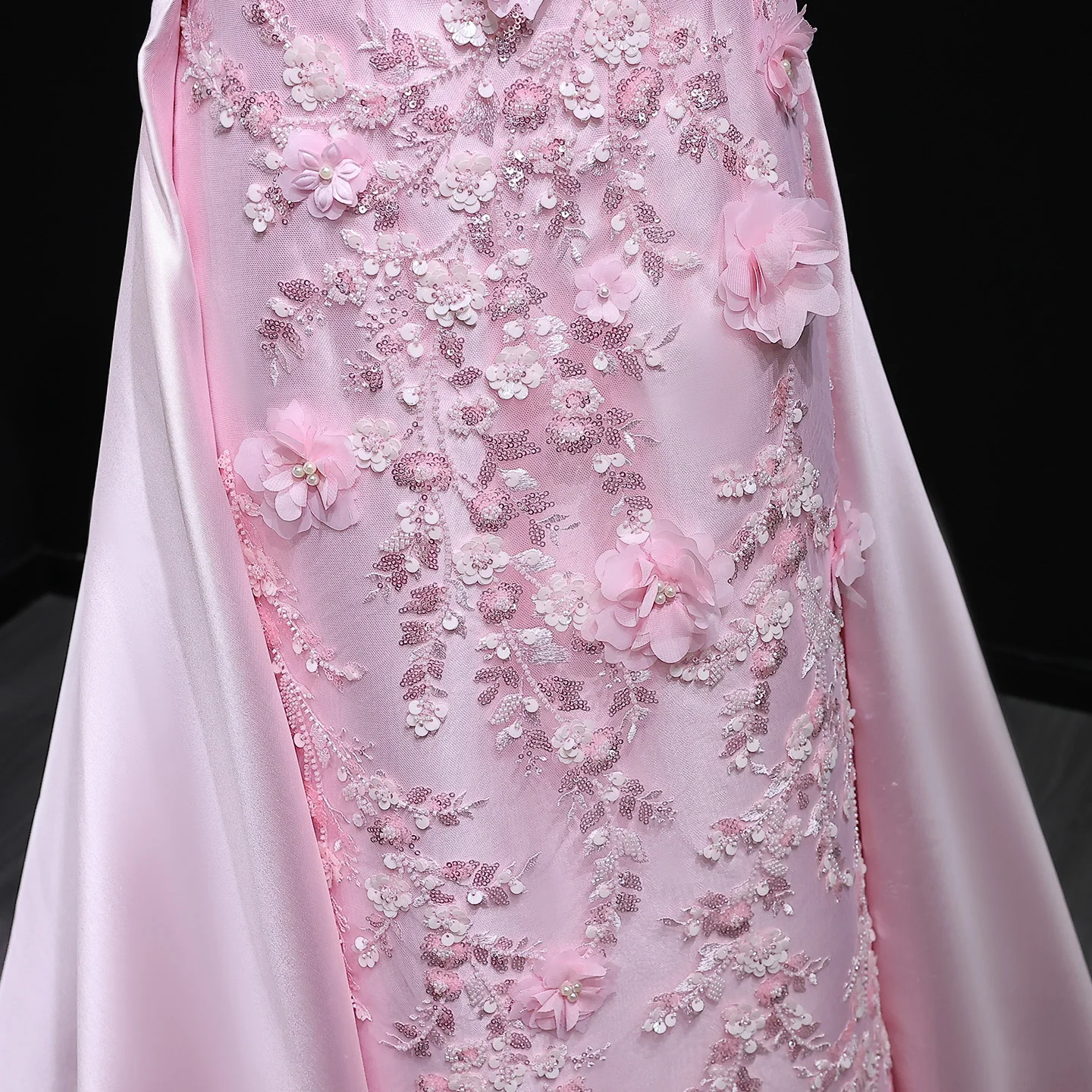 Sharon Said Elegantes Abendkleid in Übergröße mit rosa Schleife, schulterfrei, luxuriöse 3D-Blumen, Damen-Partykleid, Ballkleid XD056, maßgeschneidert – Detail 10