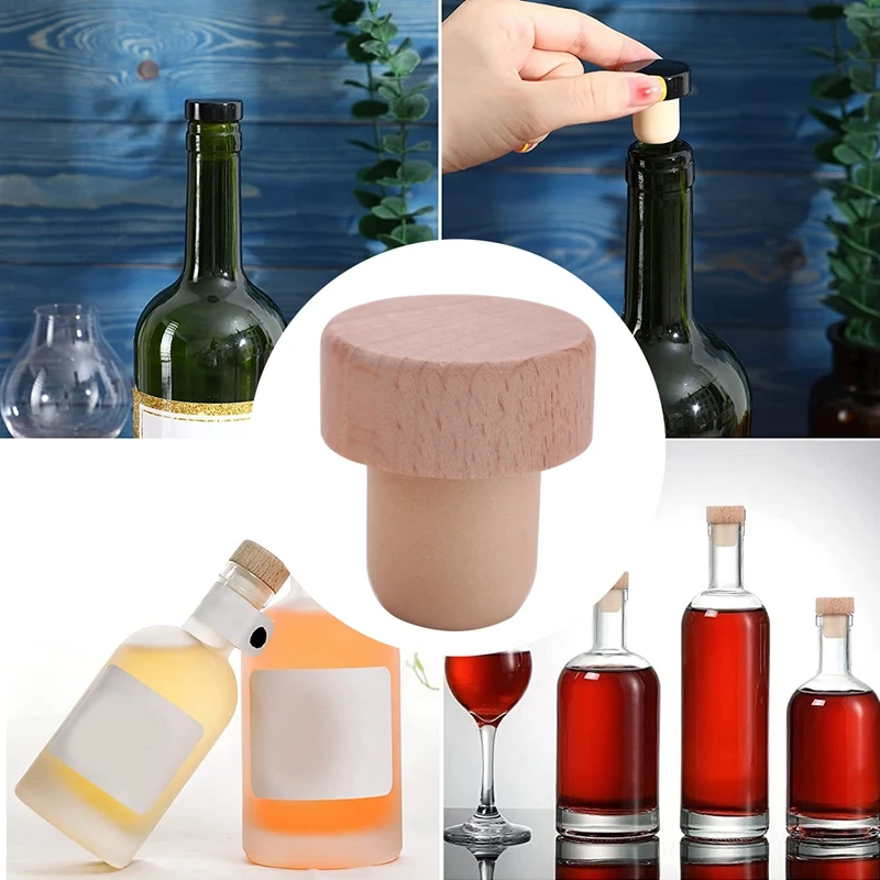 24Pc Wine Bottle Corks T Shaped Cork Plugs For Wine Cork Wine Stopper Reusable Wine Corks Wooden And Rubber Wine Stopper