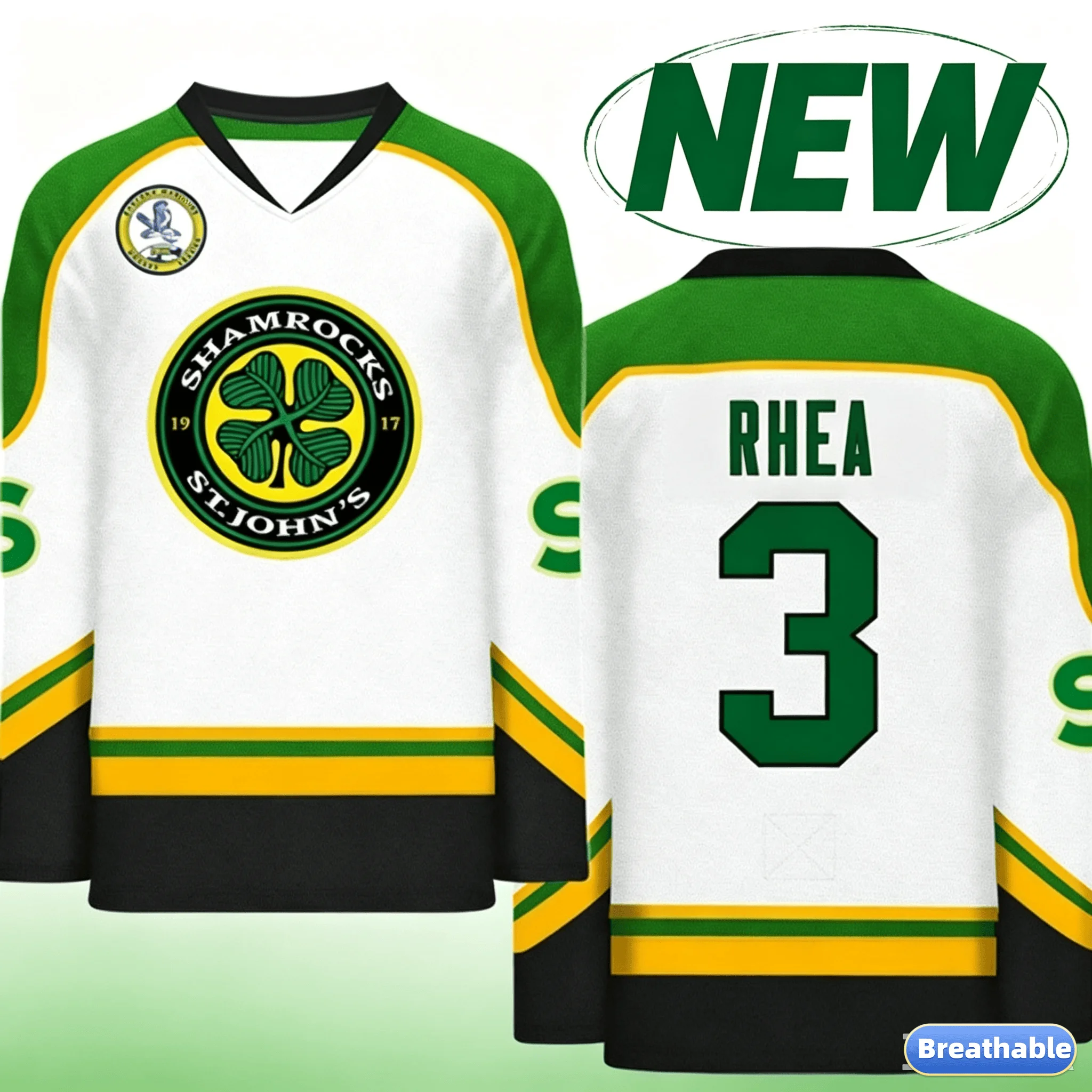 Movie Goon Ross The BOSS ST John's Shamrocks #3 RHEA Hockey Jersey Sportswear Cosplay EMHL Sewing Embroidery FamilyMatching
