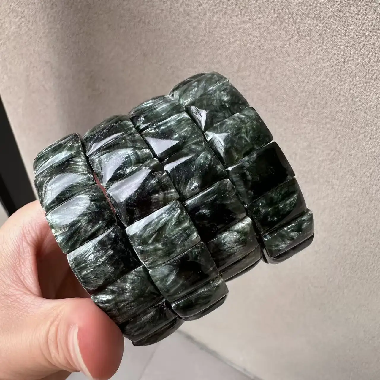 

New 2026 Russian Seraphinite (Clinochlore) Beads Bracelet Natural Gemstone Jewelry Bangle Unisex Gift