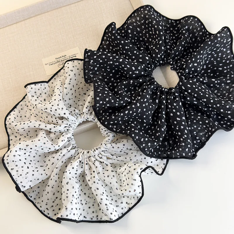 Scrunchie Oversized Tulle Polka Dot Black White Flowy Chic Versatile Lightweight Comfortable Elegant Hair Tie for Women