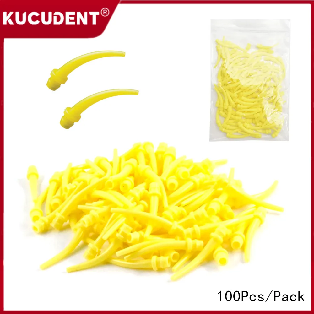 100Pcs 치과 혼합 팁 구강 내 인상 실험실 틀니 노즐 주사기 튜브 실리콘 고무 총 운반 혼합 헤드 도구