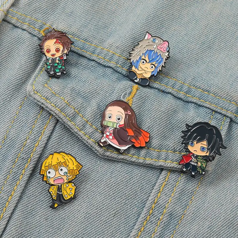 Demon Slayer Chibi Enamel Pin Custom Brooch Tanjirou Nezuko Zenitsu Inosuke Giyuu Lapel Badge Cartoon Jewelry Gift for Fans