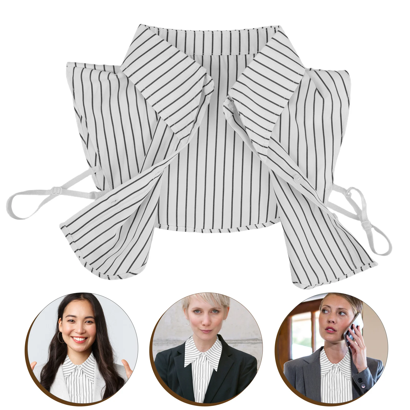 

White Black Striped Fake Collar Detachable Dickey Half Blouse For Women Men Ruffled Neck Faux Shirt Collar Insert
