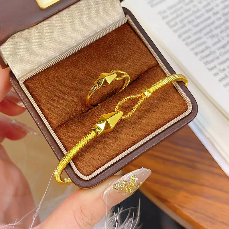 Pulsera de herradura de serpiente de espíritu de Color oro puro de 18k para mujer, brazalete de boda, cumpleaños, Día de San Valentín, regalos para mujer