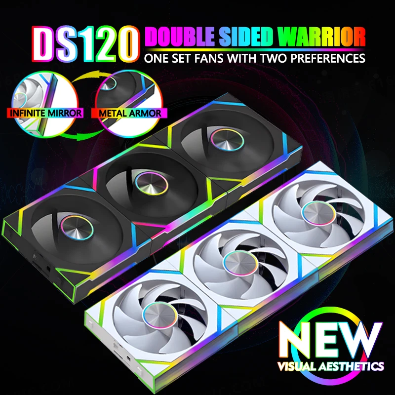 

JUMPEAK DS120 Face-Changing ARGB Cooling Fan 360mm 240mm Modular Stackable Splicing 120mm RGB Fans For Gaming PC Case CPU Cooler