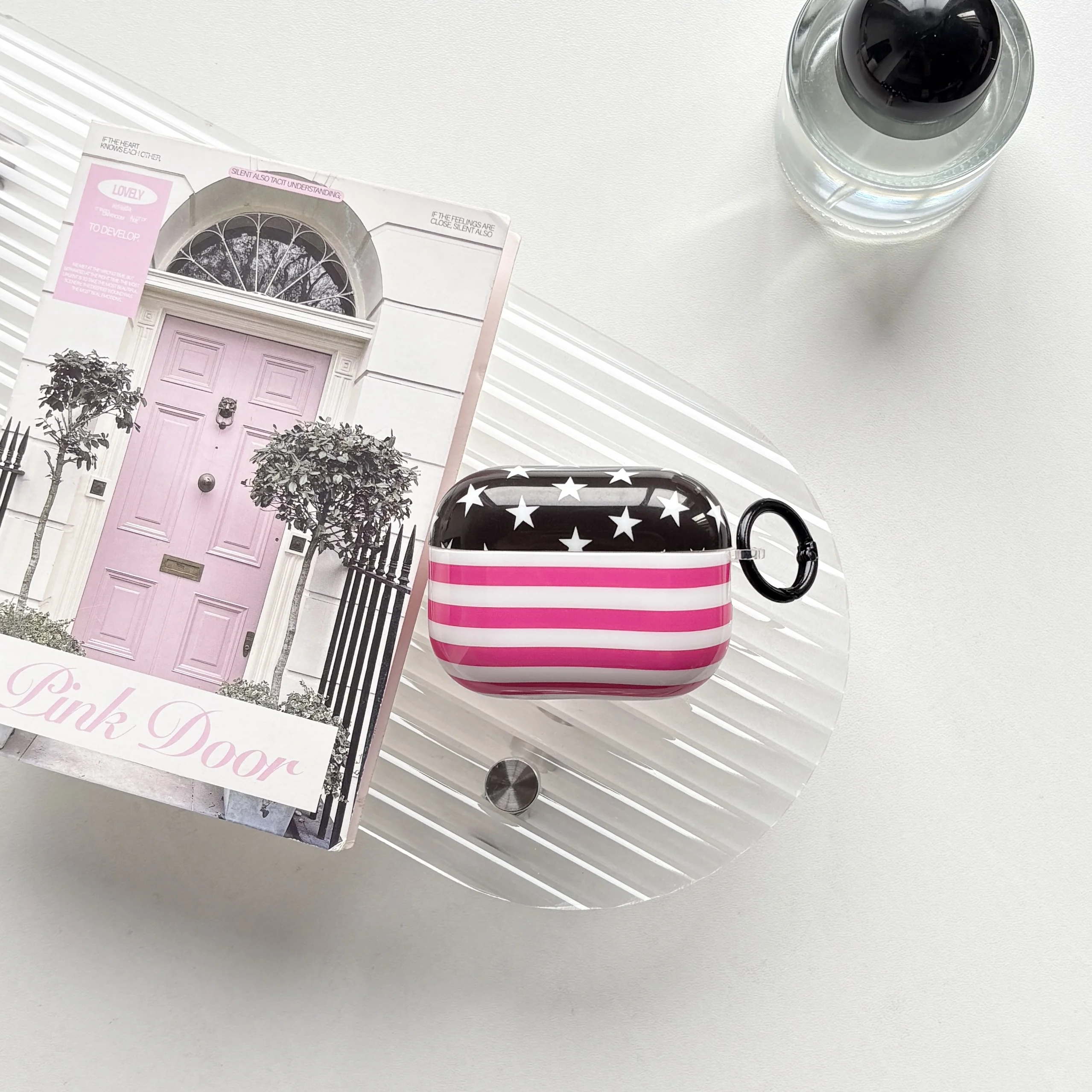 Fashion Simple White Star Black Lid Splicing Rose Red White Stripe Pattern Earphone Cover Case For AirPods 5 2 3 4 Pro Pro2 Pro3