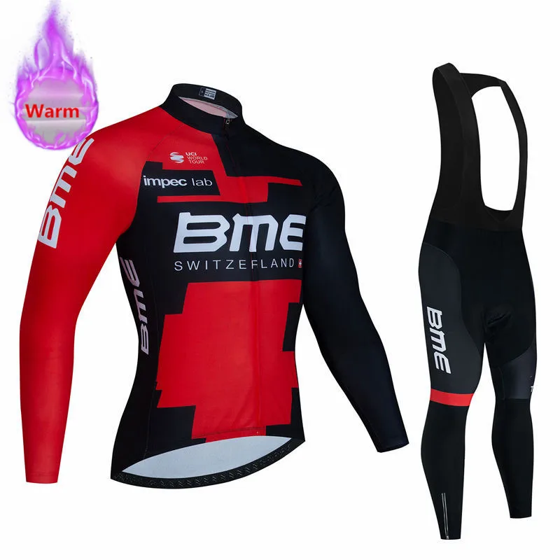 Bmcing Team Ropa Ciclismo Warm 2025 Winter Thermal Fleece Cycling Clothes Men Jersey Suit Outdoor Riding Bike MTB Bib Pants Set