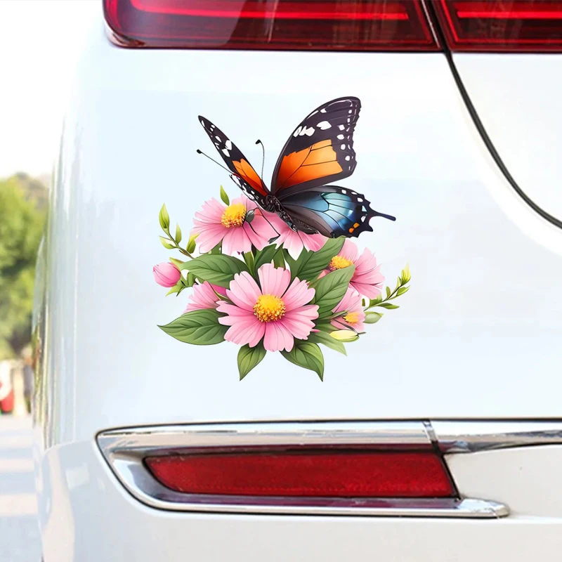 1pc Car Sticker, Flower And Butterfly Creative Sticker Vinyl Sticker, Waterproof Car Decal For Laptop Wall Window Bumper Sticker