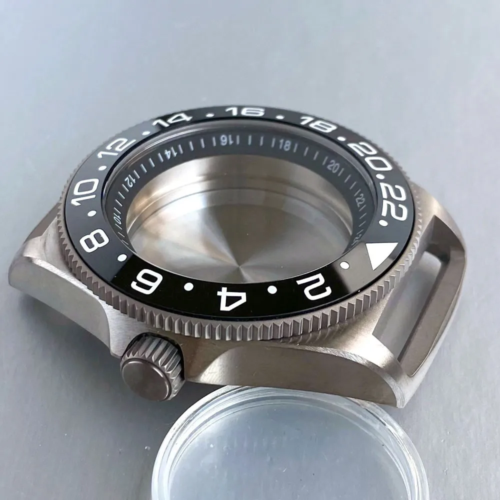 Prevent Allergy Sapphire Glass 42MM Titanium GMT Watch Case Fit NH34 NH35 NH36 2824 Fxd Case Watch