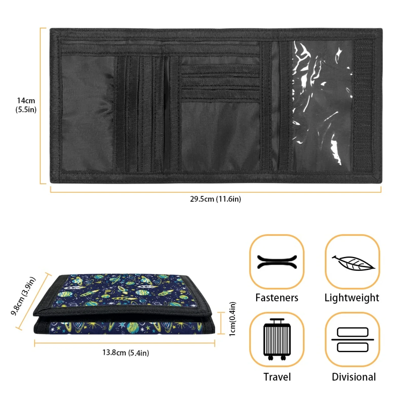 Kids Wallet for Boys, Trifold Canvas Outdoor Sports Wallet for Kids ,Space Ship Kids Festivals gifts, Birthday Gifts Wallet