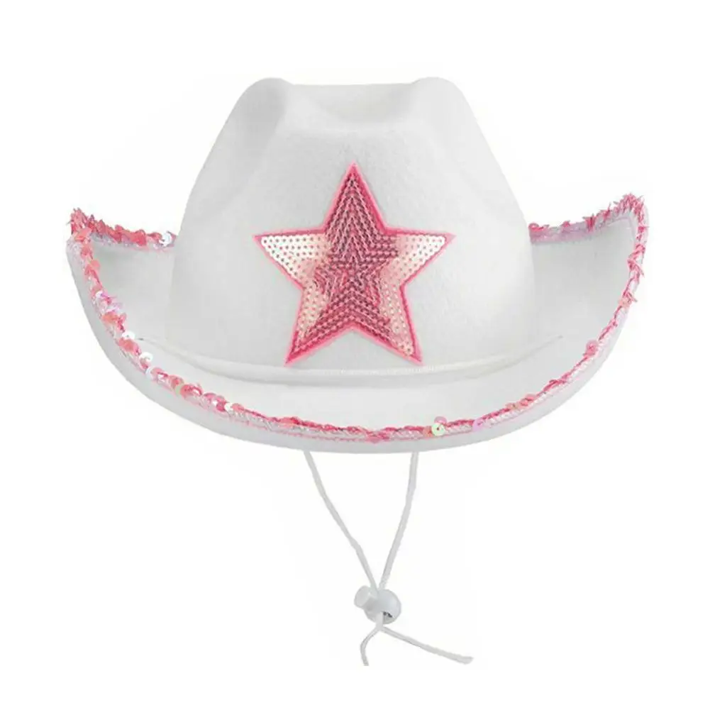 Pink Cowboy Hat Western Cowgirl Hat with Bandana Cowboy Holiday Costume Rhinestone Crown Feather Panama Cowgirl Hat Party Fedora