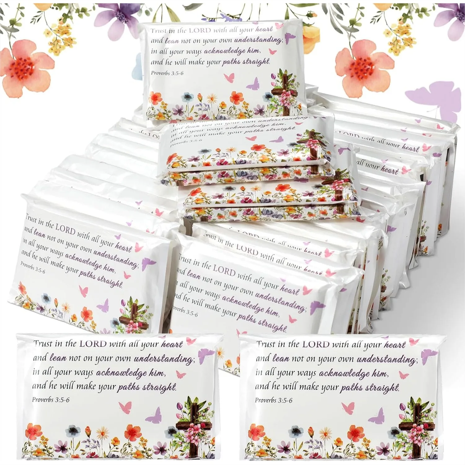 

60 Pack Christian Tissue Travel Pack with Bible Verse, Mini Pocket Tissues for Purse, Inspirational Gift for Women, Church
