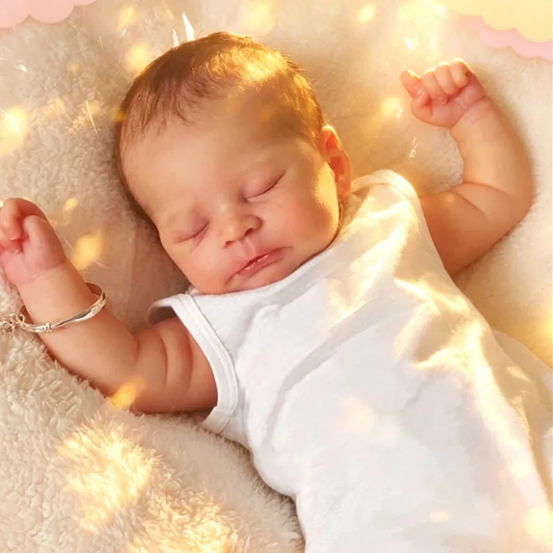22 Zoll (55 cm) Reborn-Puppe Junge, weiches Vinyl-Silikon, lebensechte Babypuppe, Neugeborenes mit geschlossenen Augen, Reborn-Puppen Spielzeug Geschenk