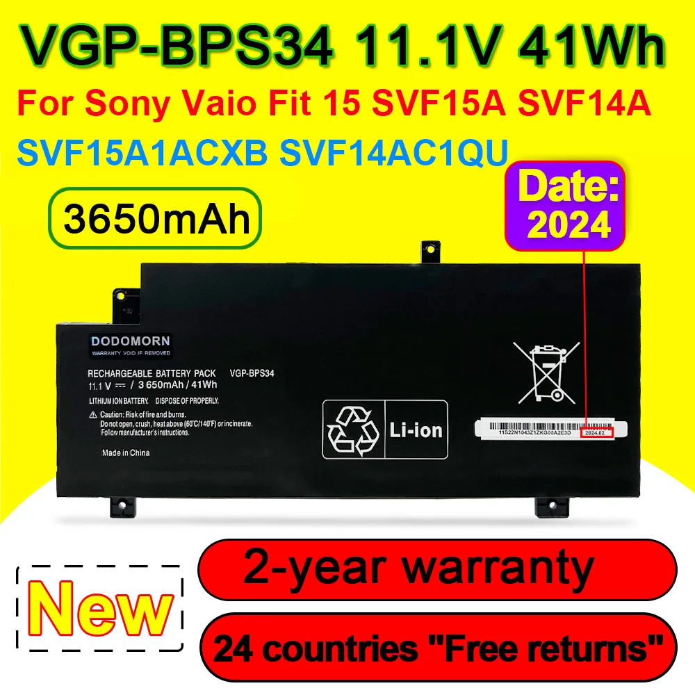 VGP-BPS34 BPS34 Battery For SONY Vaio Fit 15 SVF15A SVF14A SVF15A1ACXB SVF14AC1QU Series Laptop Batteris 3650mAh 41Wh 11.1V