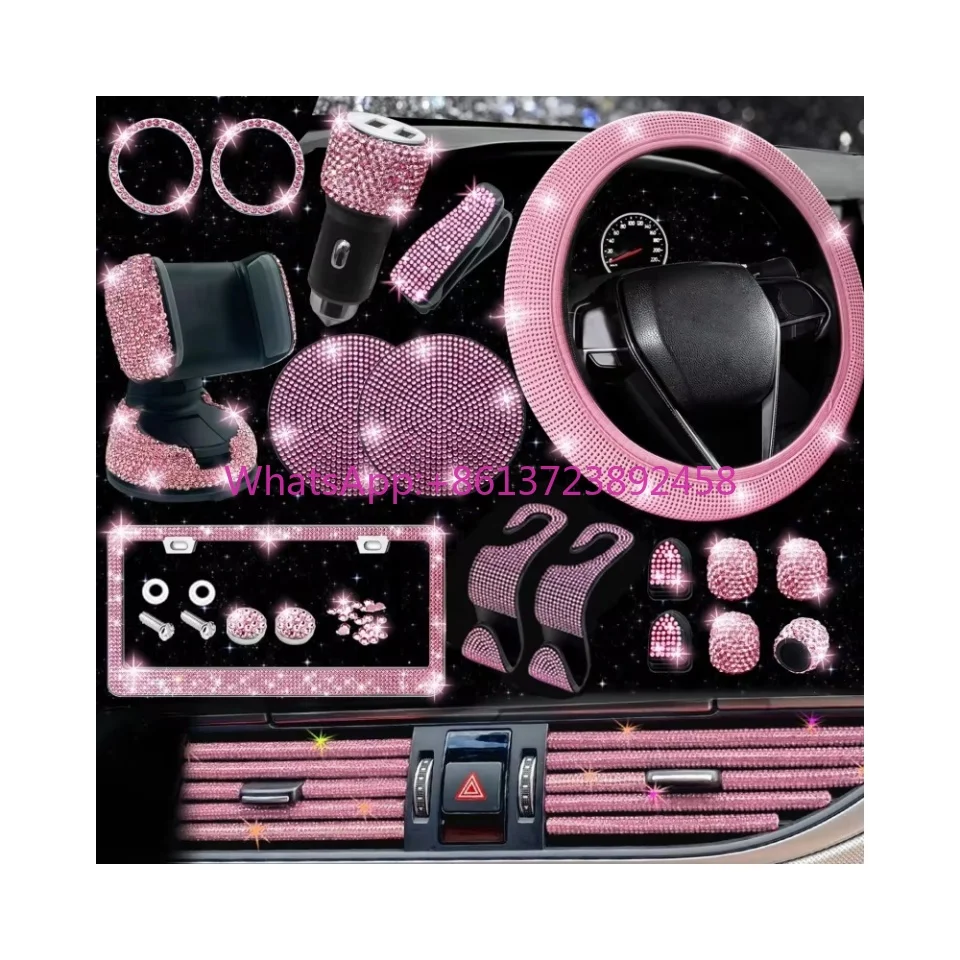 

Universal Automotive New Bling Bling Diamond Leather Cool Steering Wheel Cover Sets for Women Steering Wheel Cover