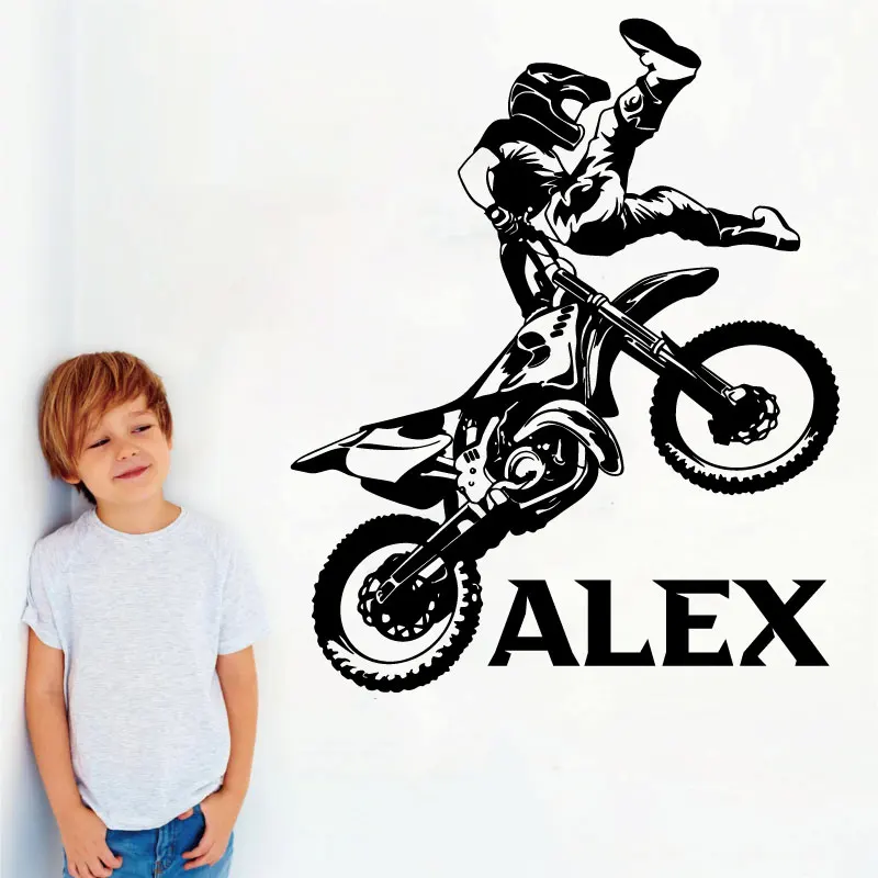 Custom Name Motorcyclist Wall Sticker Off-Road Mountain Fantastic Motorcycle Extreme Sports Teen Kids Room Decor Vinyl Decals 16