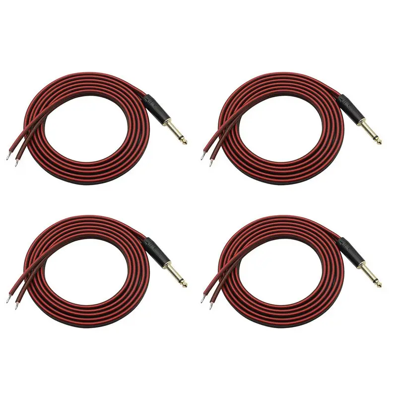 FC-[IANC-AB01] 4Pcs 1/4 TS To Speaker Bare Wire,Audio Cable To 6.35Mm Male Mono Adapter Open End Gold-Plated OFC Hifi TS Speaker