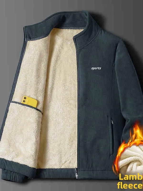 

Thiened Fce Jaet Men's Autumn Winter Stand Collar Warmth Outerwear Polyester Fiber Long Sve Zipper Closure Jaet