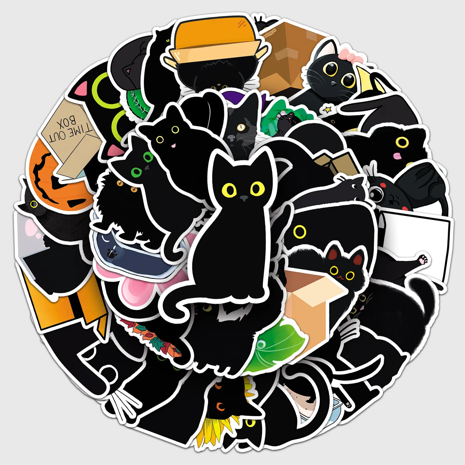 10/30/50 Cartoon Black Cat Cute Animal Graffiti Ideas Decals DIY Laptop Luggage Skateboard Phone Bike Cartoon Toy Gift Stickers