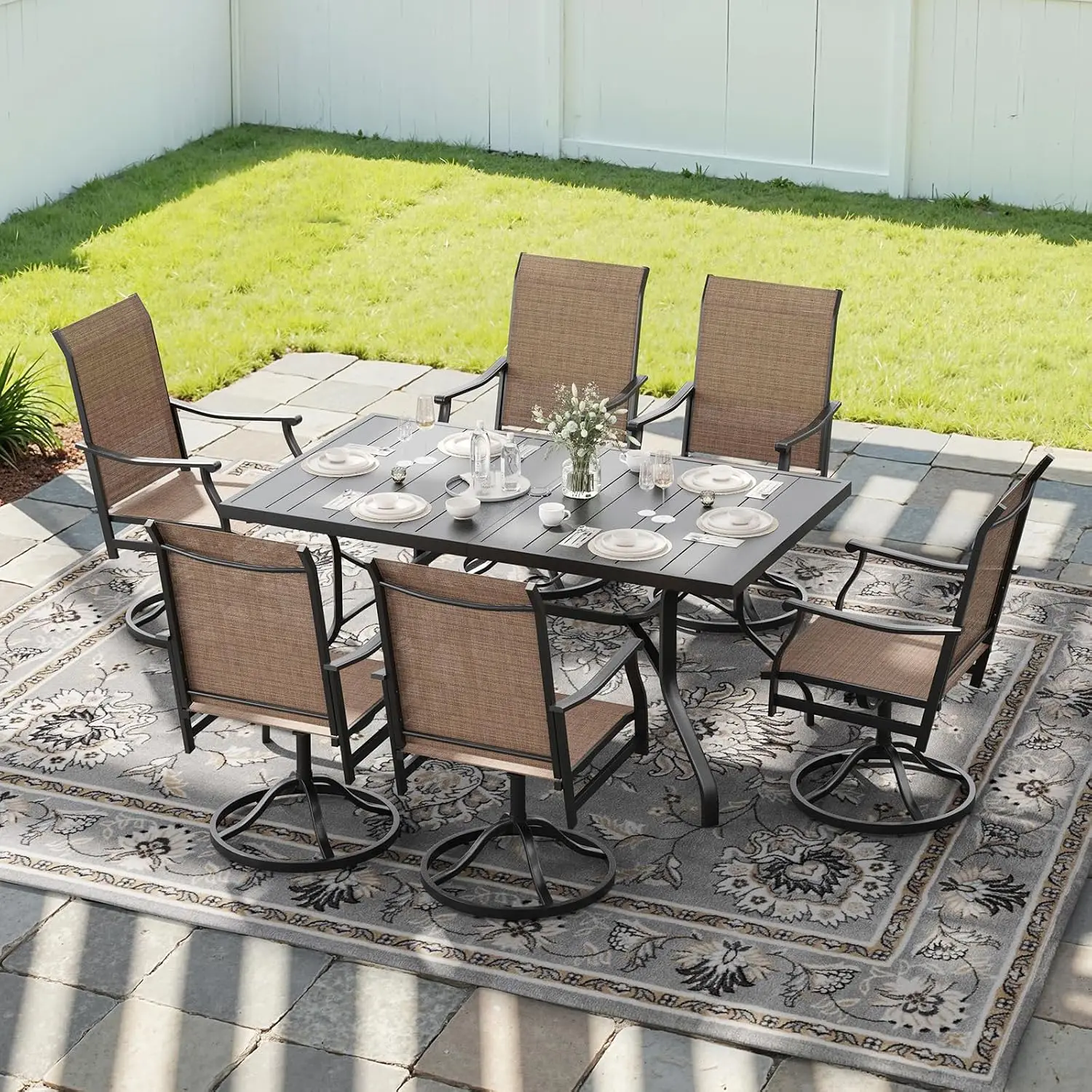 Outdoor Swivel Dining Chair Set of 2, Textilene Metal Armchair, All Weather Ergonomic, Patio Backyard Balcony, 360°, Customized