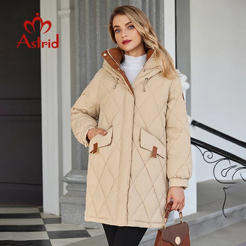 

Astrid Winter Women Parka Hooded Thick Warm Padded Fashion Outerwear Long Down Jacket Quilted Coat Loose Female Clothing 20633