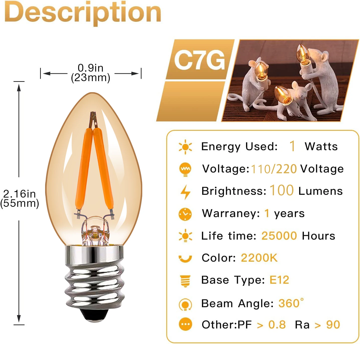 Decorative Vintage Light Bulbs E12 E14 220V C7 Dimmable Chandelier Light Lava Salt Lamp Replacement Bulb Christmas Decoration