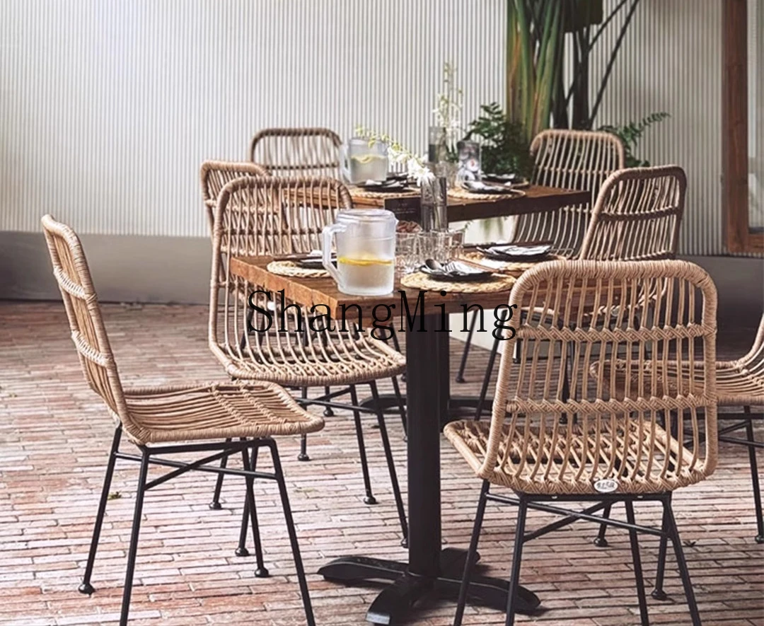 ZYY الترفيه في الهواء الطلق كرسي الروطان الحديد المطاوع شرفة كرسي طعام غير رسمي طاولة الروطان والكراسي بسيطة