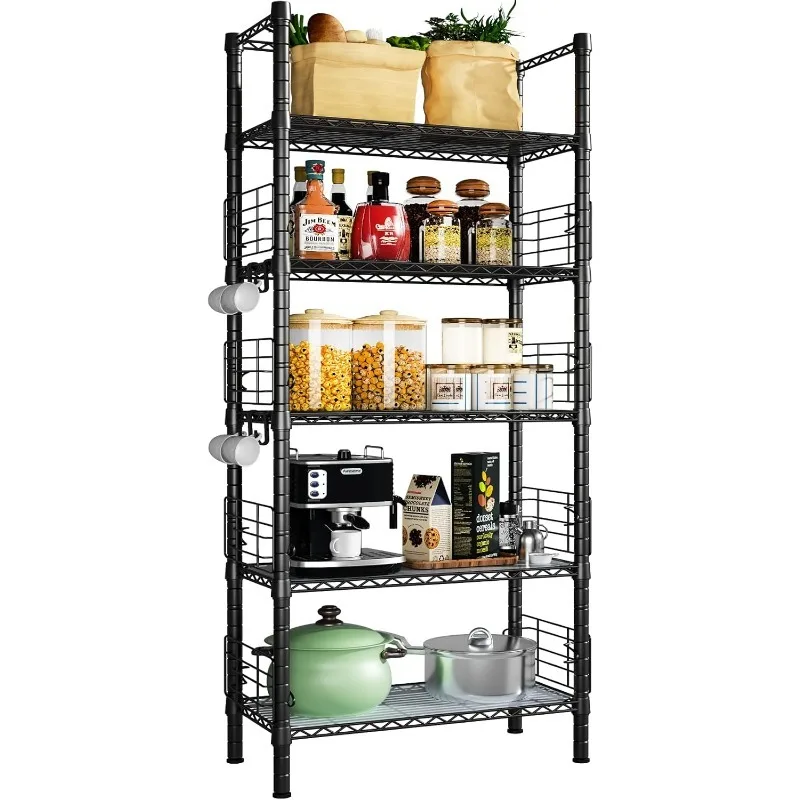 

5 Tiers Metal Bookshelf, Freestanding Metal Narrow Bookcase, Storage Organizer Shelves for Garage, Kitchen, Bathroom, Balcony an