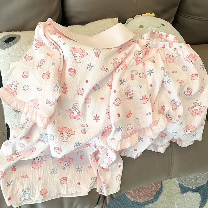 New Doll Collar My Melody Pajamas for Women Summer Short-Sleeved Shorts Set Ins Style Can Be Worn Outside Home Clothes Cartoon