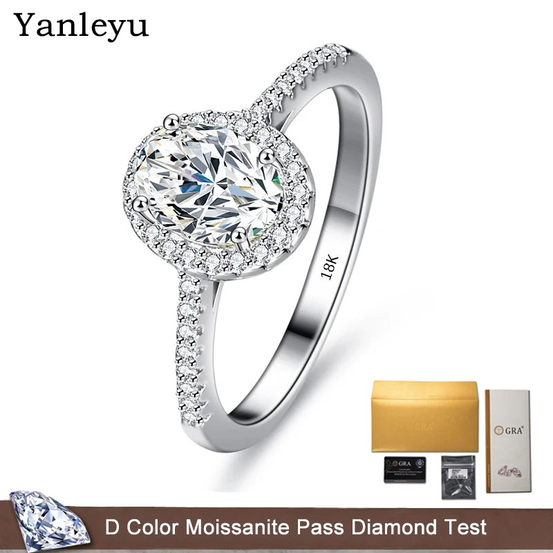 

Yanleyu 1.0CT Egg Shape Moissanite Ring Real 18K White Gold Fine Jewelry D Color Diamond Wedding Rings for Women Wiith GRA Card