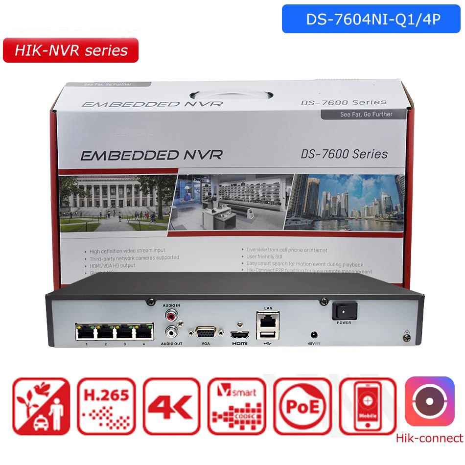 

Hikvision 4CH POE 4K NVR replace DS-7604NI-Q1/4P 1SATA interface CCTV Security Surveillance Network Video Recorder for IP Camer