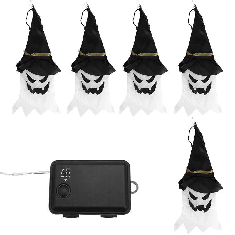 

A19F-Halloween LED Flashing Light Hanging Ghost Halloween Party Dress Up Glowing Wizard Hat Lamp Horror Props Home Bar
