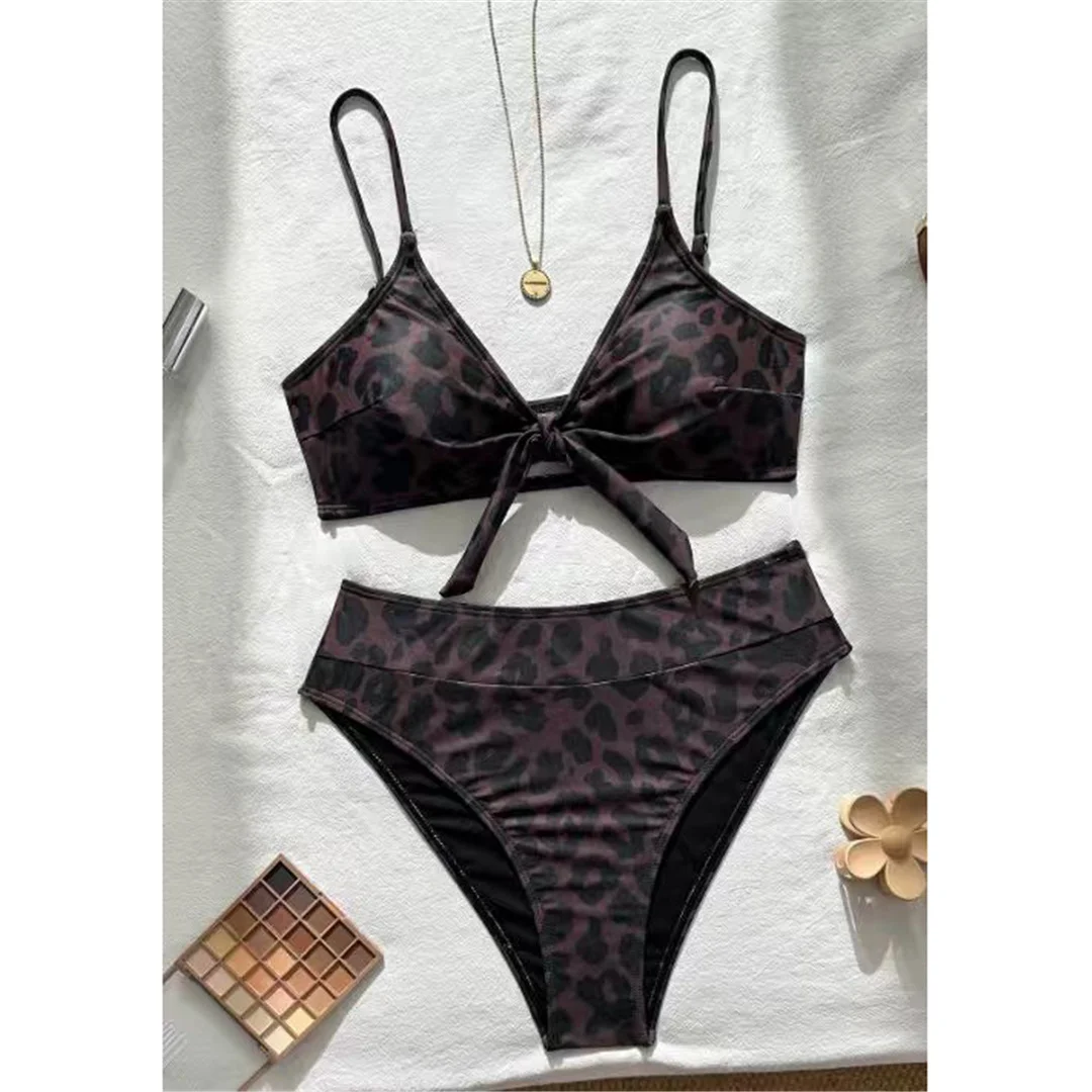 XS - XL, Leopardenmuster, V-Ausschnitt, Bikini, Damen-Badebekleidung, zweiteiliger Bikini, gepolsterter Badeanzug, Badebekleidung, V8455. – Detail 5